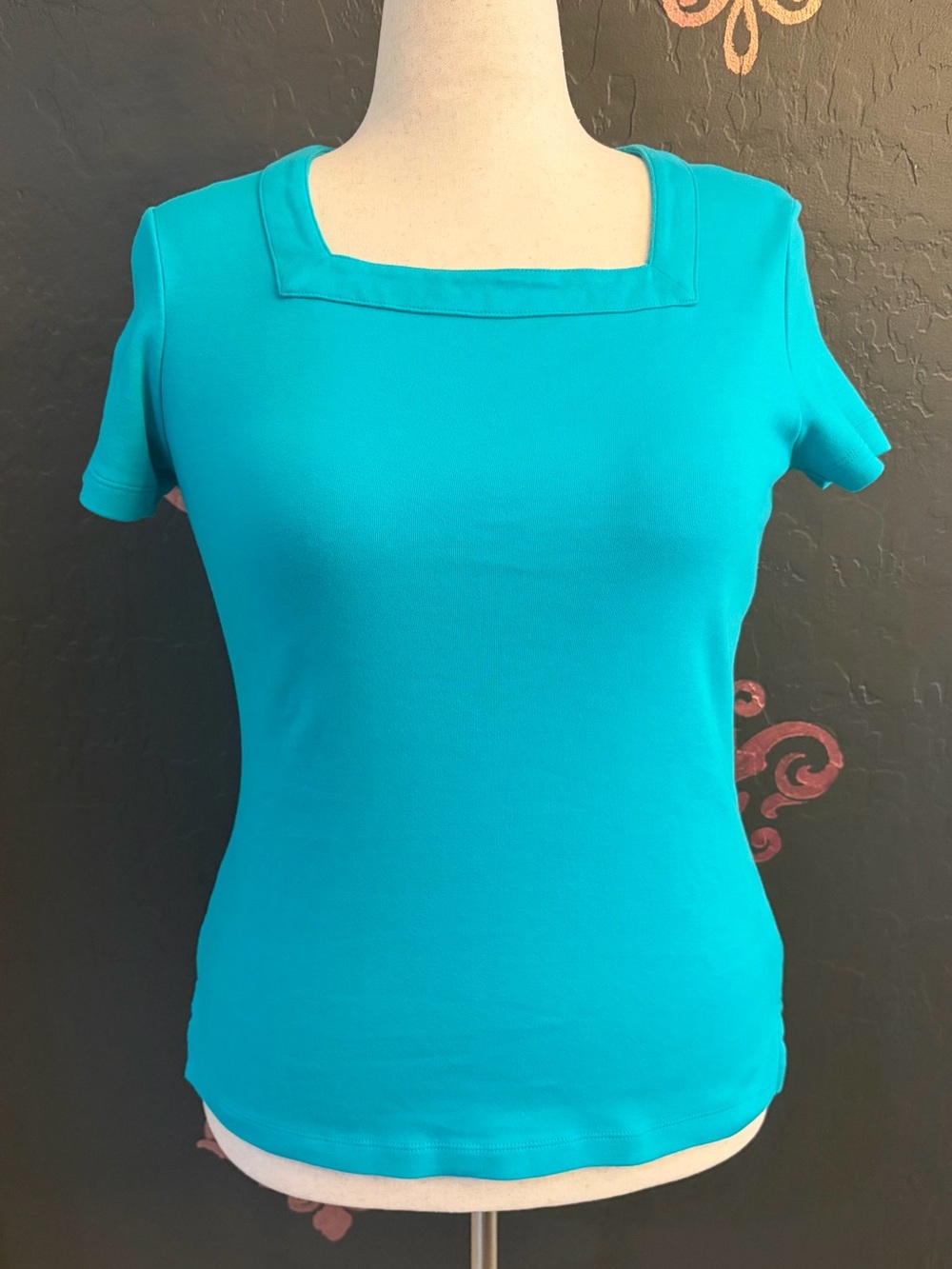 Kim Rogers Turquoise Square Neck Short Sleeve Top